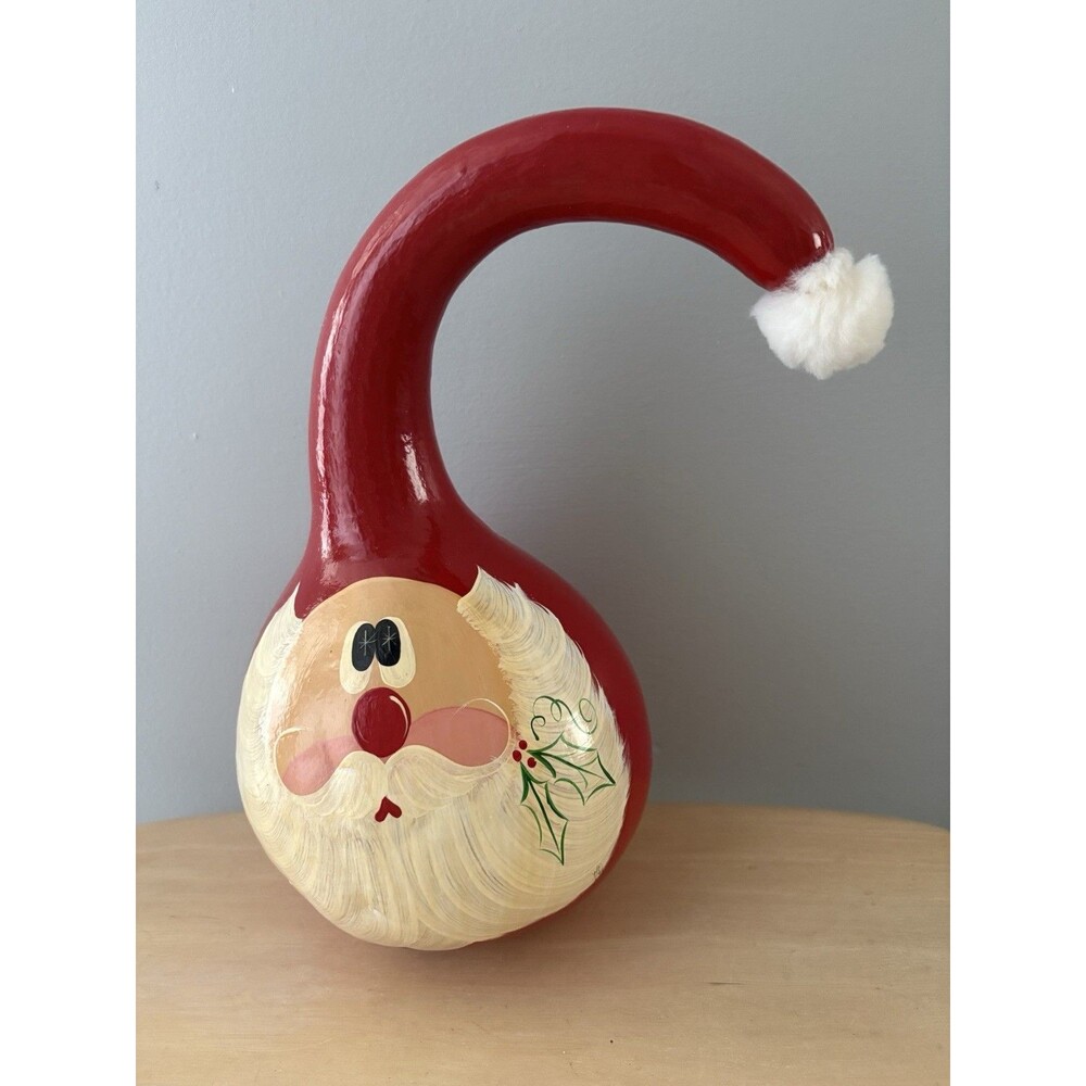 Vintage Hand Painted Santa Claus Gourd Christmas 12" Folk Art Signed KE